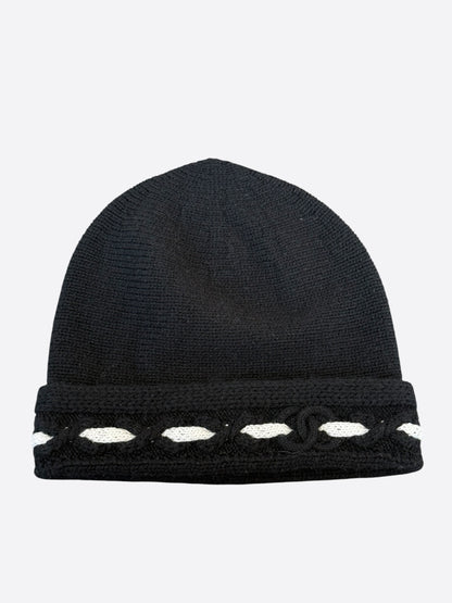 Chanel Black & White CC Logo Cashmere Beanie