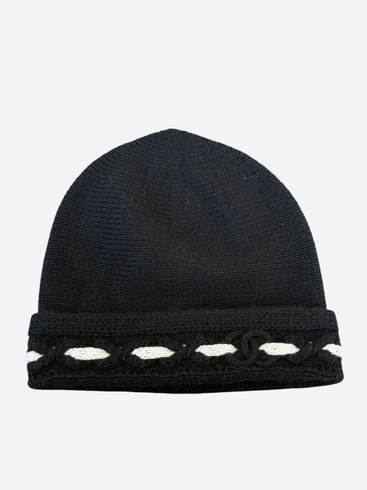 Chanel Black & White CC Logo Cashmere Beanie