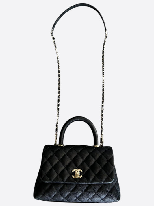 Chanel Black Quilted Caviar Coco Small Top Handle Bag