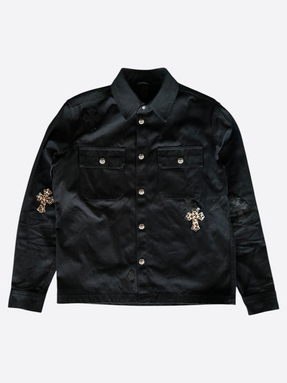 Chrome Hearts Black & Cheetah Cross Patch Work Dog Jacket