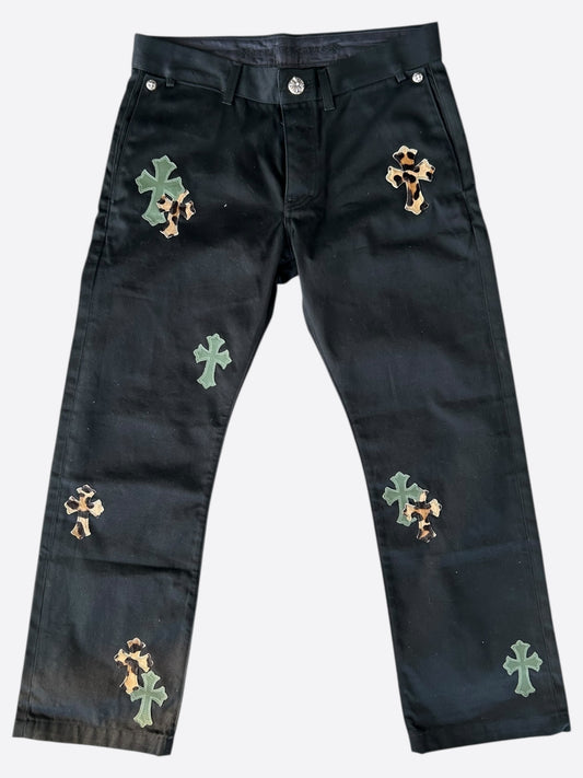 Chrome Hearts Black Cheetah & Green Cross Patch Chino Pants