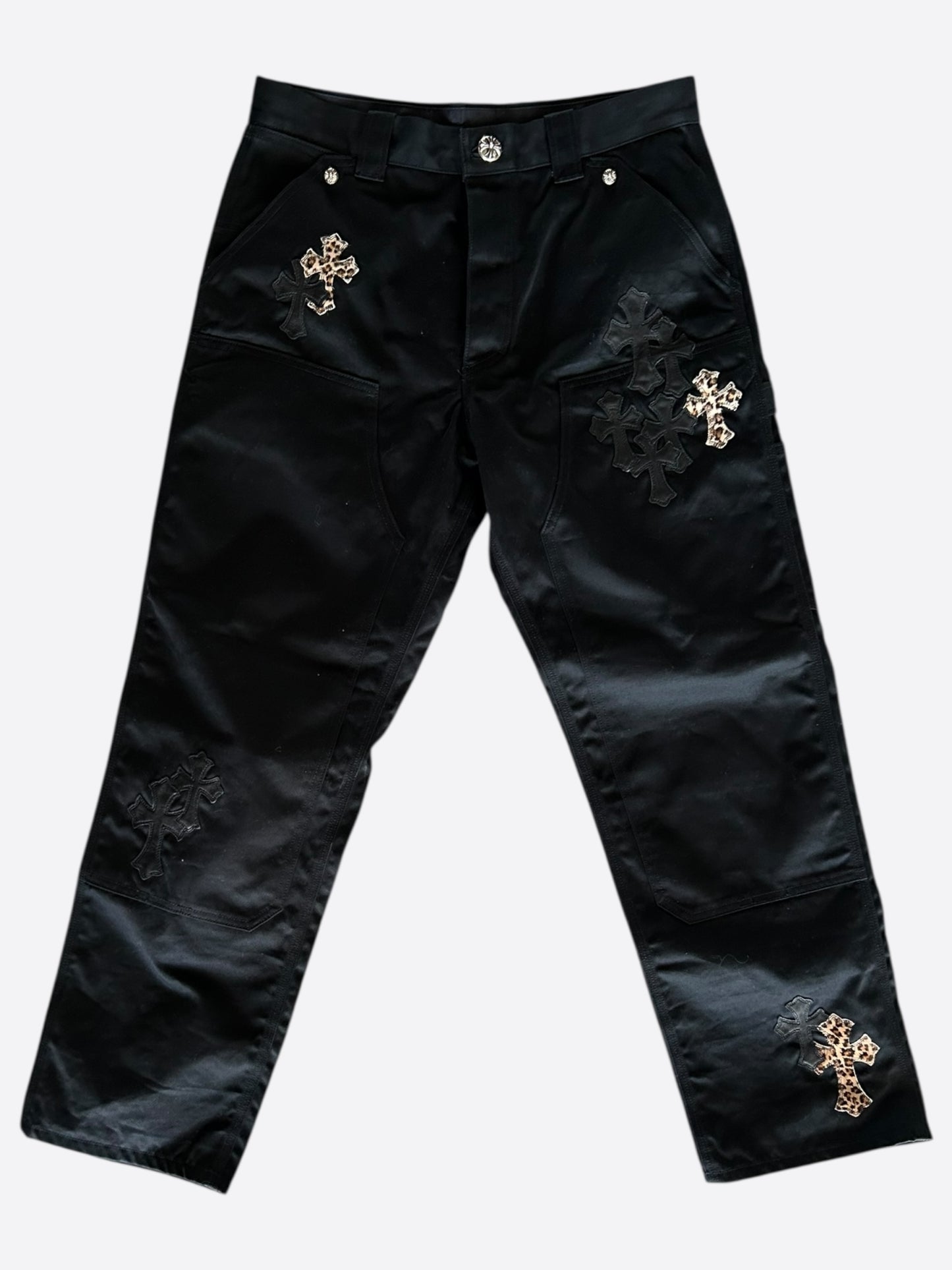 Chrome Hearts Black & Cheetah Cross Patch Carpenter Pants