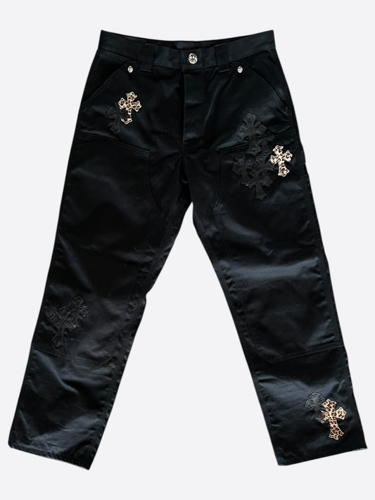 Chrome Hearts Black & Cheetah Cross Patch Carpenter Pants