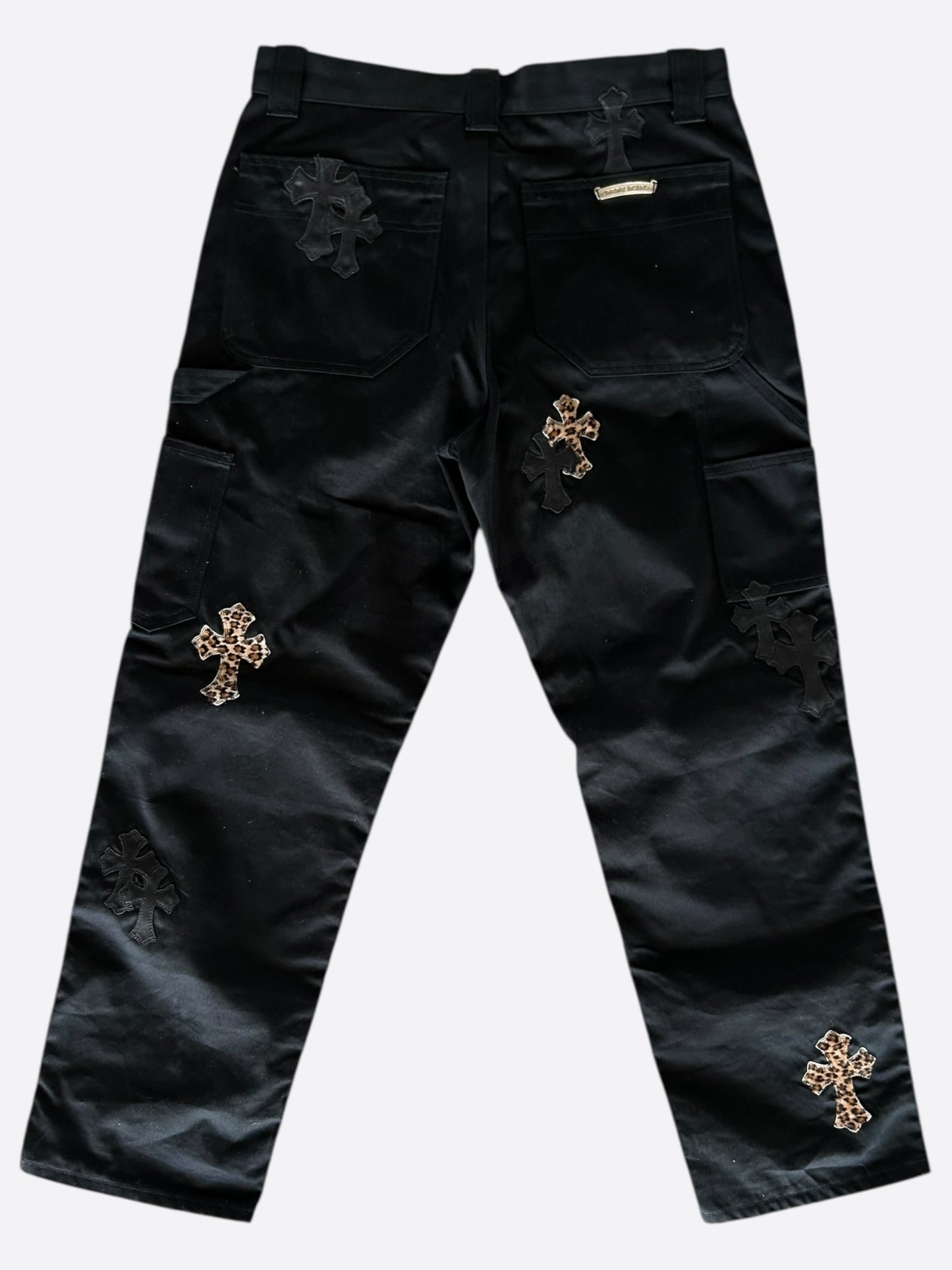 Chrome Hearts Black & Cheetah Cross Patch Carpenter Pants