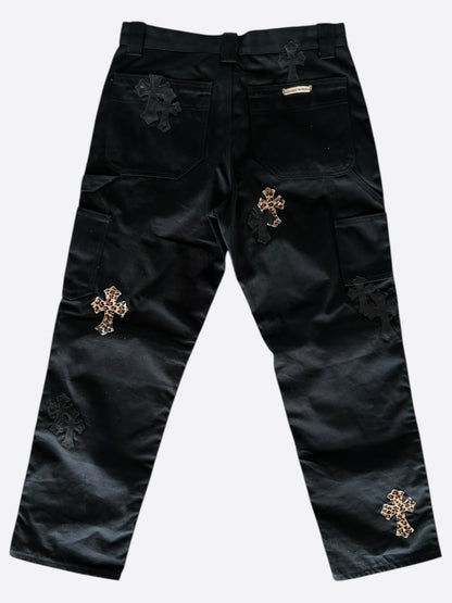 Chrome Hearts Black & Cheetah Cross Patch Carpenter Pants