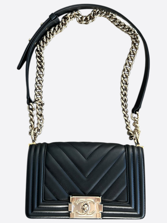 Chanel Black Quilted Lambskin Chevron Small Boy Bag