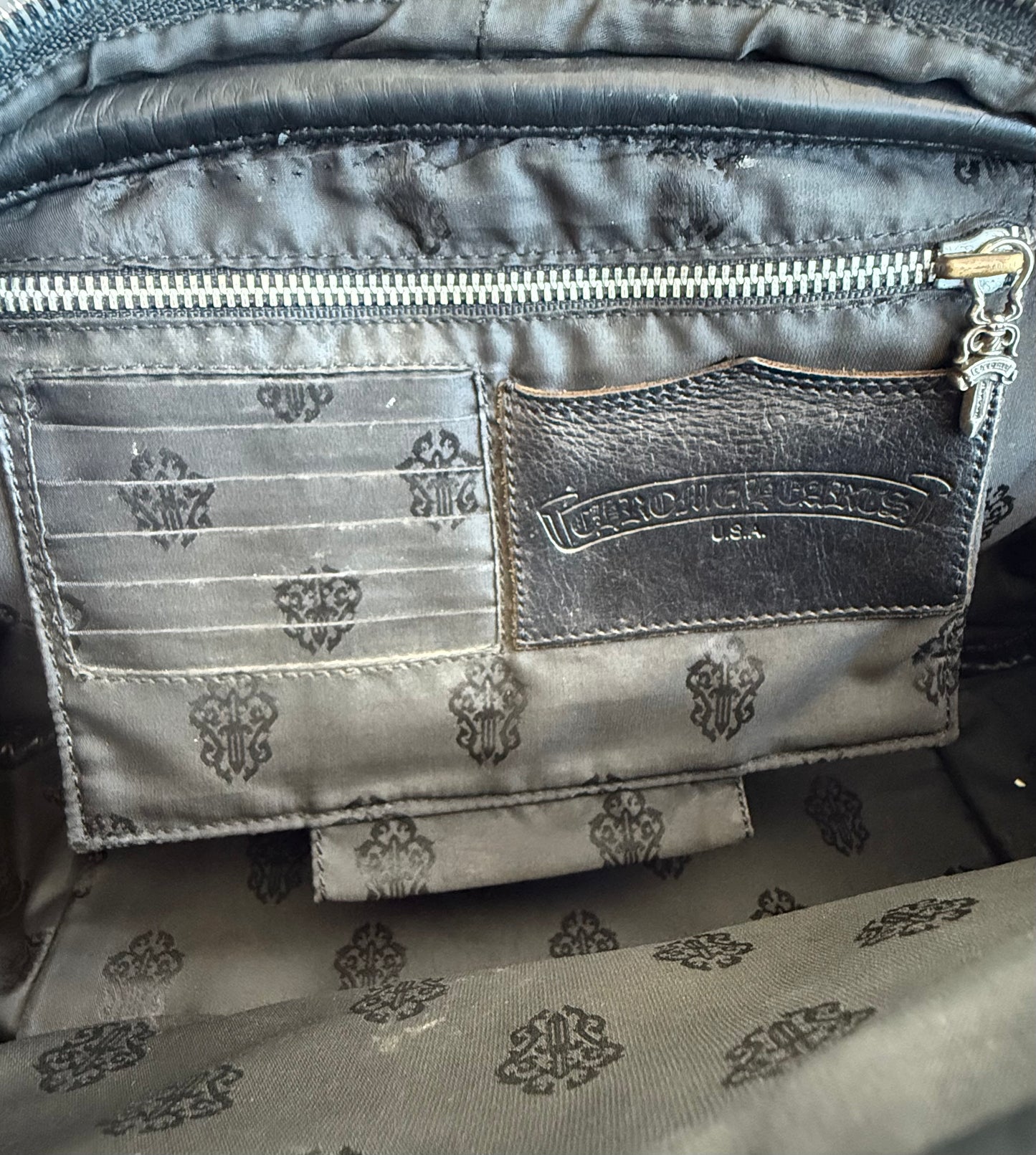 Chrome Hearts Burgundy Leather Fleur Patch Bowling Bag