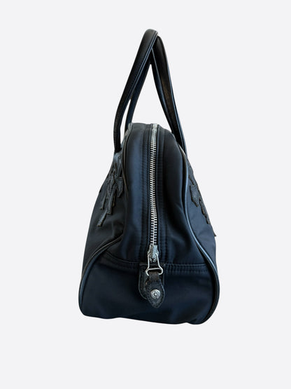 Chrome Hearts Black Leather & Nylon Cross Patch Bowling Bag