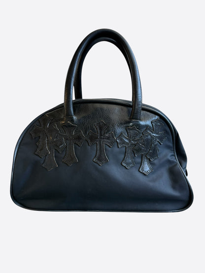 Chrome Hearts Black Leather & Nylon Cross Patch Bowling Bag