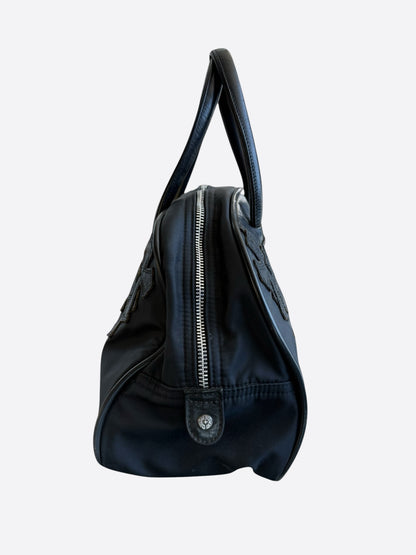 Chrome Hearts Black Leather & Nylon Cross Patch Bowling Bag