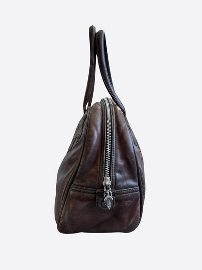Chrome Hearts Burgundy Leather Fleur Patch Bowling Bag