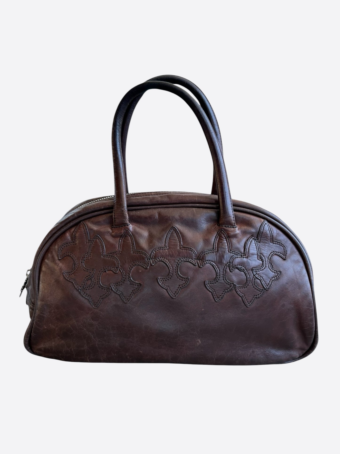 Chrome Hearts Burgundy Leather Fleur Patch Bowling Bag