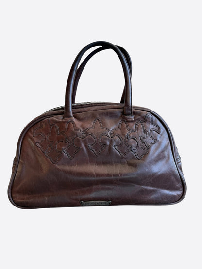 Chrome Hearts Burgundy Leather Fleur Patch Bowling Bag