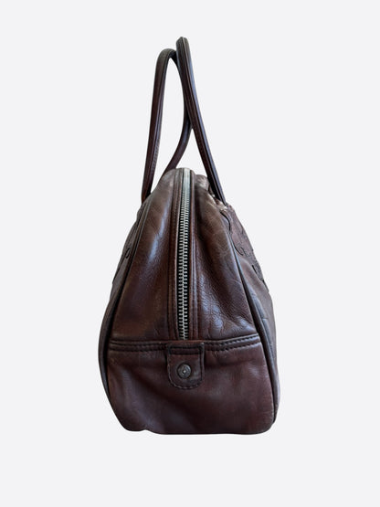 Chrome Hearts Burgundy Leather Fleur Patch Bowling Bag