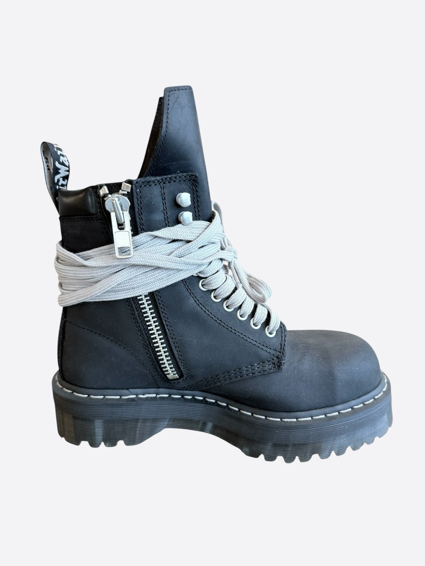 Rick Owens Dr. Martens Black Quad Sole Steel Toe Combat Boots