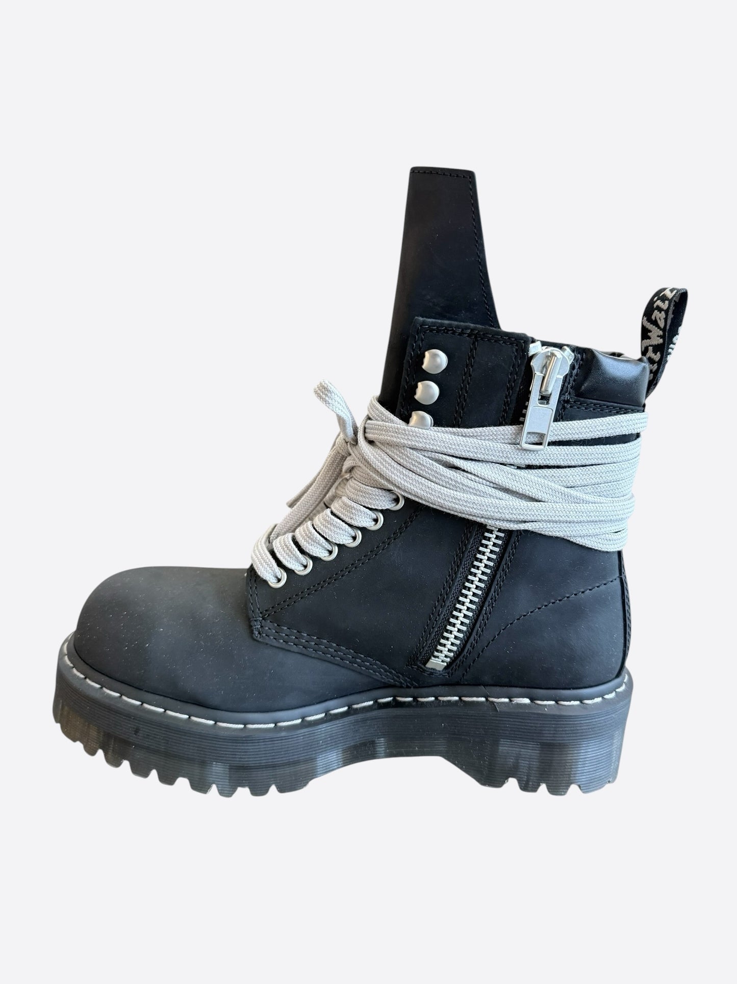 Rick Owens Dr. Martens Black Quad Sole Steel Toe Combat Boots