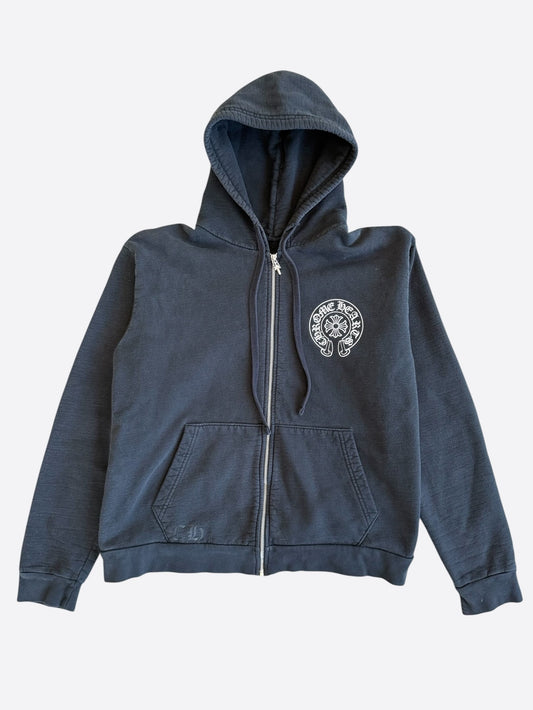 Chrome Hearts Black & White New York Horseshoe Logo Zip Up Hoodie