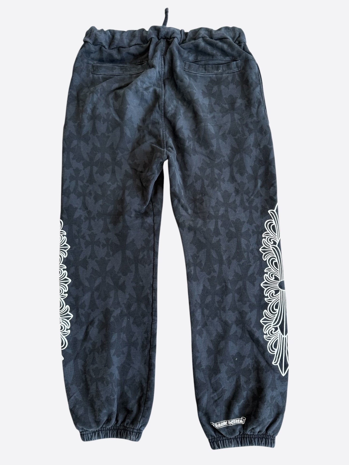 Chrome Hearts Black & White Horseshoe Logo Cemetery Cross Jacquard Sweatpants