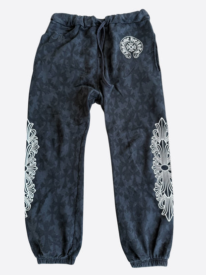 Chrome Hearts Black & White Horseshoe Logo Cemetery Cross Jacquard Sweatpants