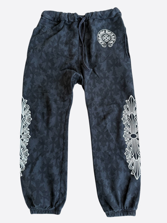 Chrome Hearts Black & White Horseshoe Logo Cemetery Cross Jacquard Sweatpants