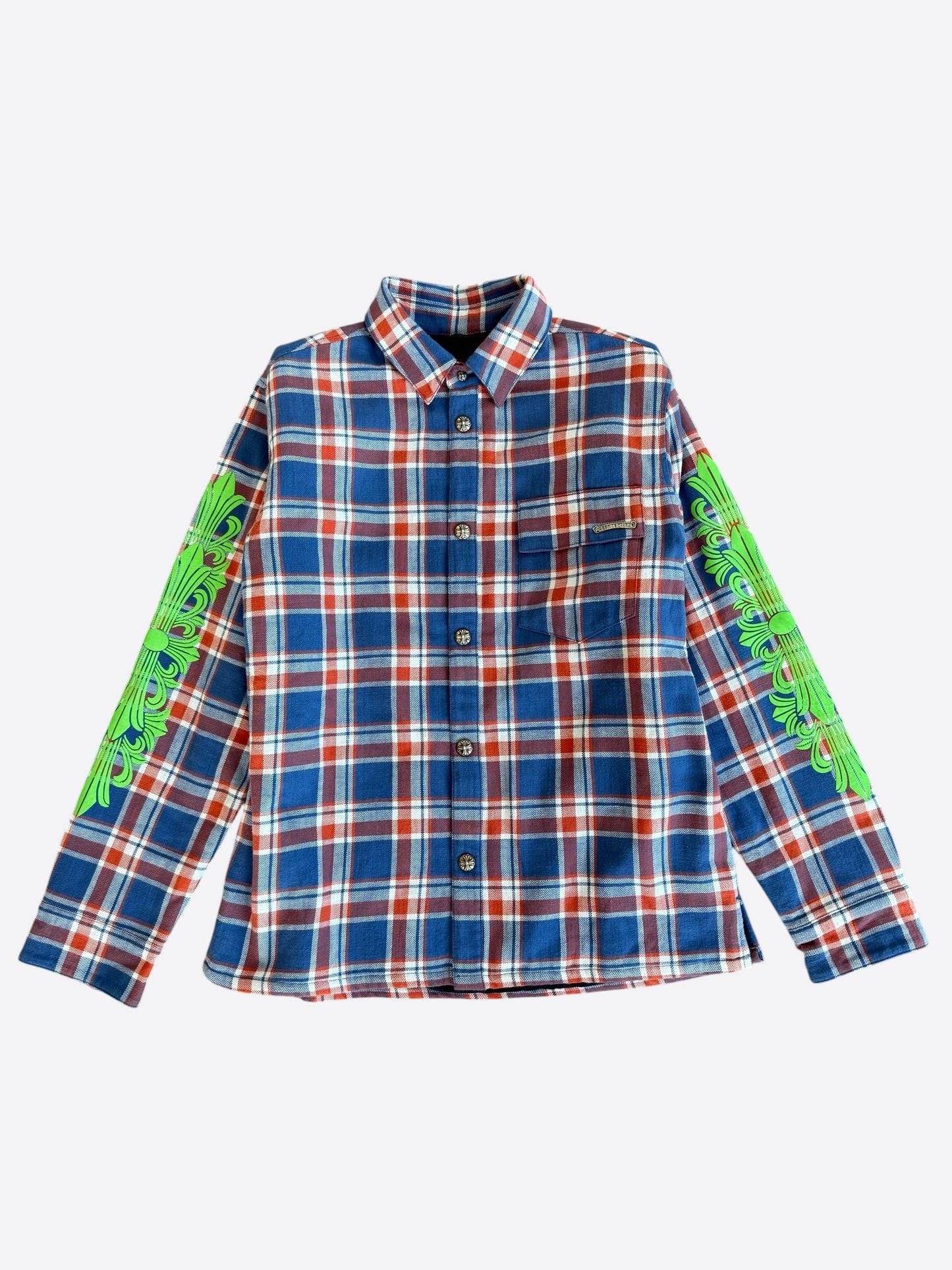 Chrome Hearts Blue & Green Floral Padded Flannel Jacket