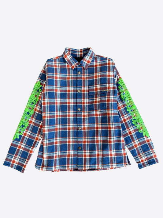 Chrome Hearts Blue & Green Floral Padded Flannel Jacket