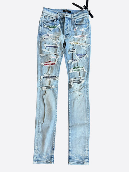 Amiri Clay Indigo Multicolor Bandana Patch Thrasher Jeans