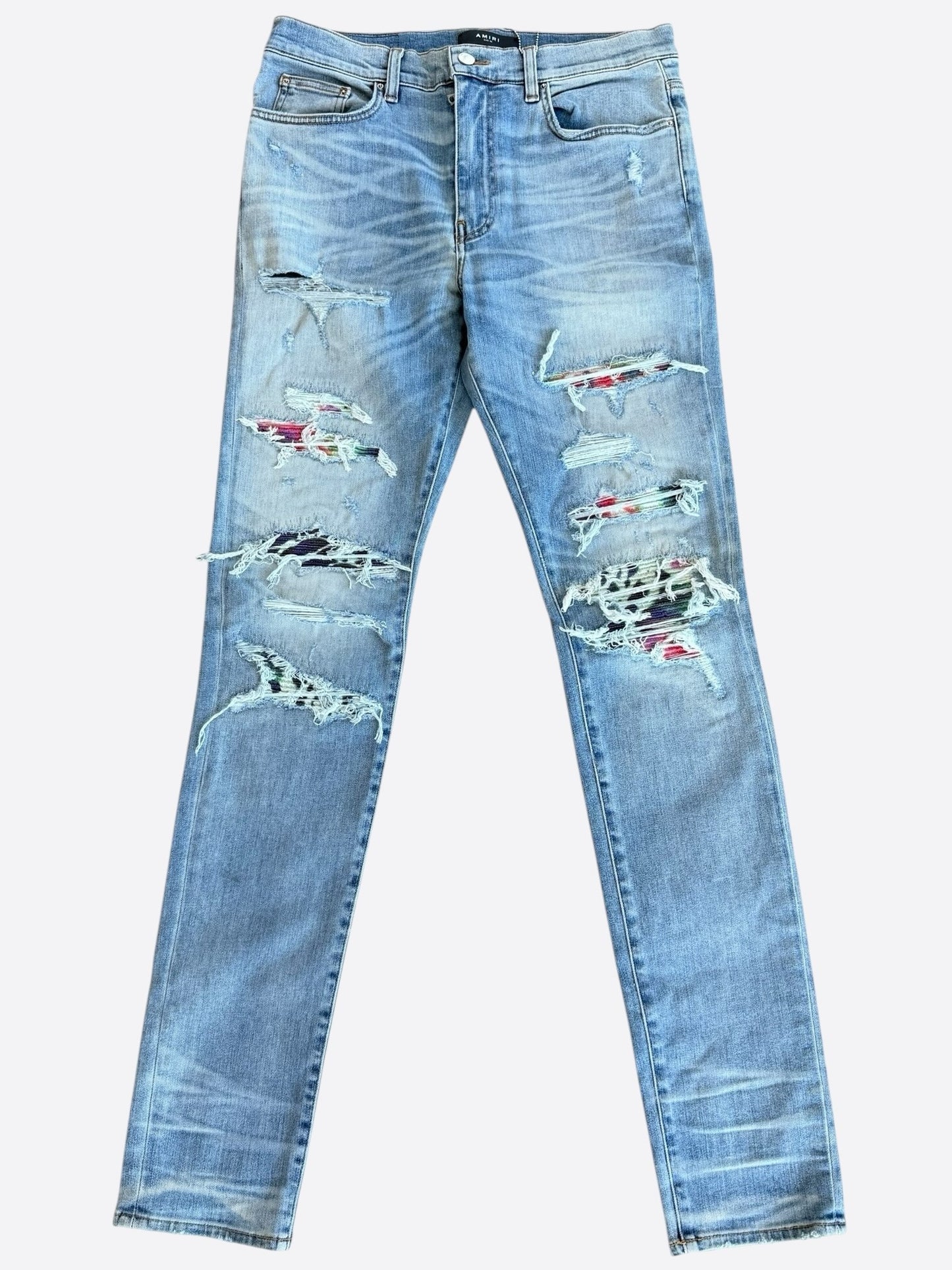 Amiri Clay Indigo Multicolor Tie-Dye Patch Thrasher Jeans