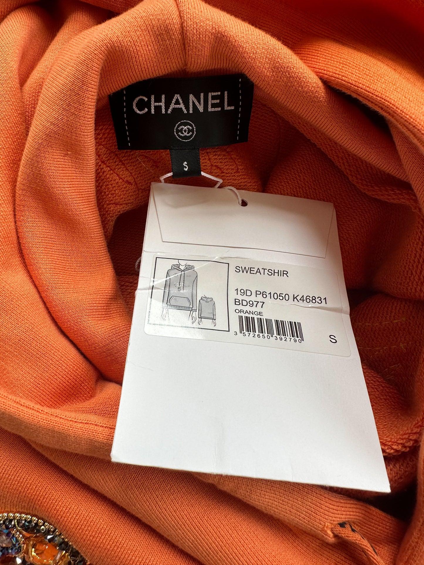 Chanel Pharrell Orange Embroidered Graphics Hoodie