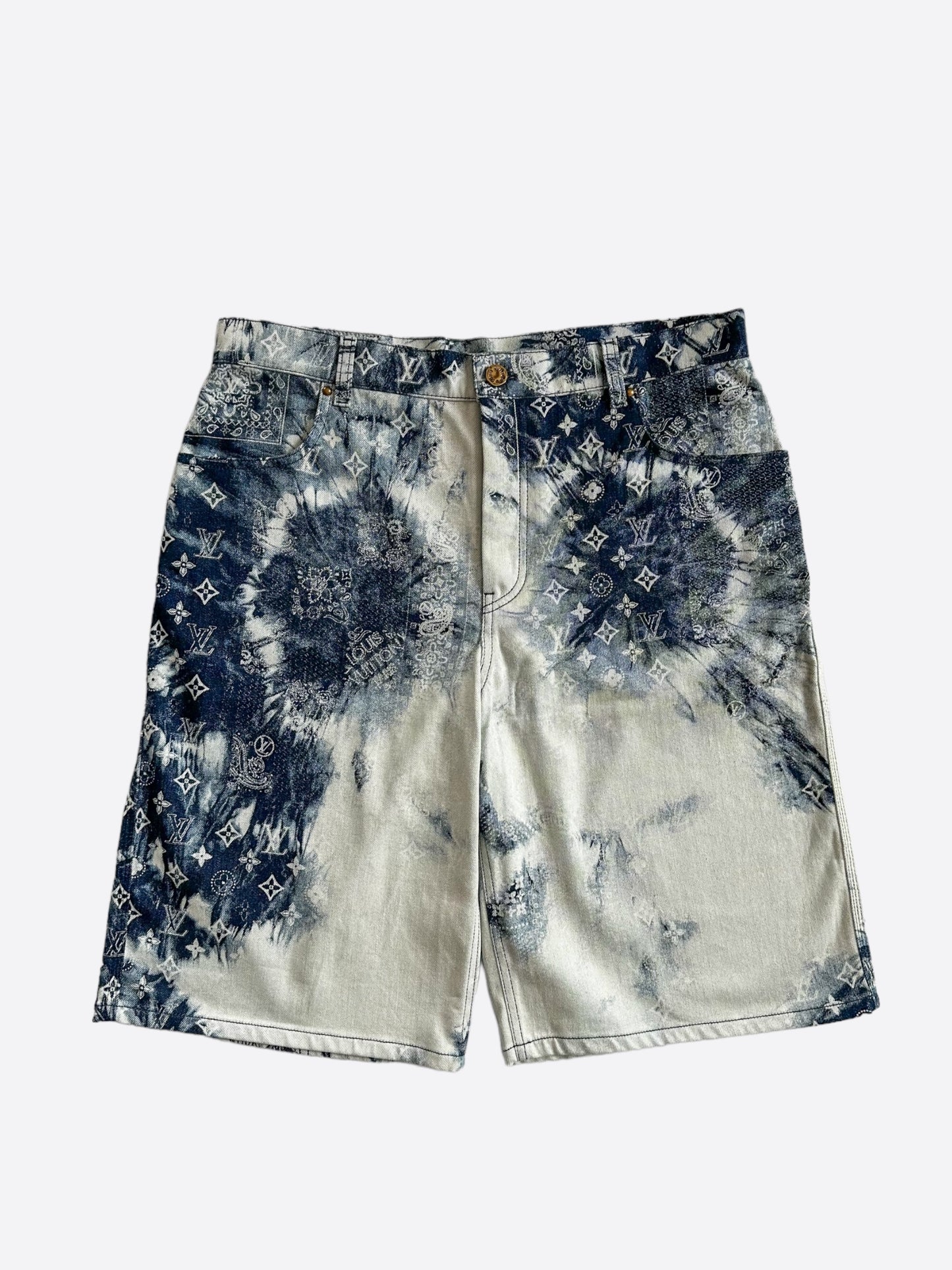 Louis Vuitton Blue Bleached Bandana Monogram Denim Shorts