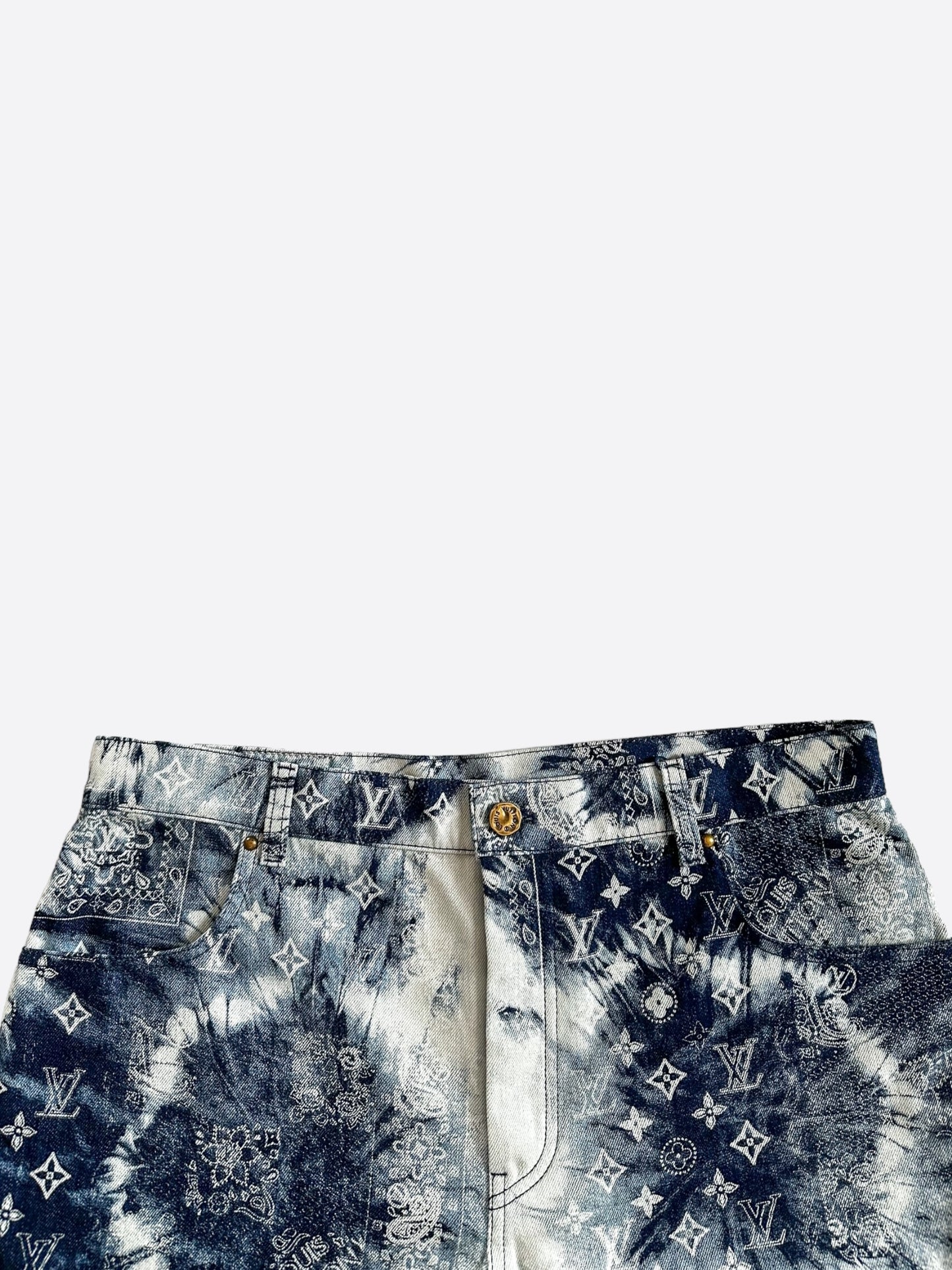 Louis Vuitton Blue Bleached Bandana Monogram Denim Shorts