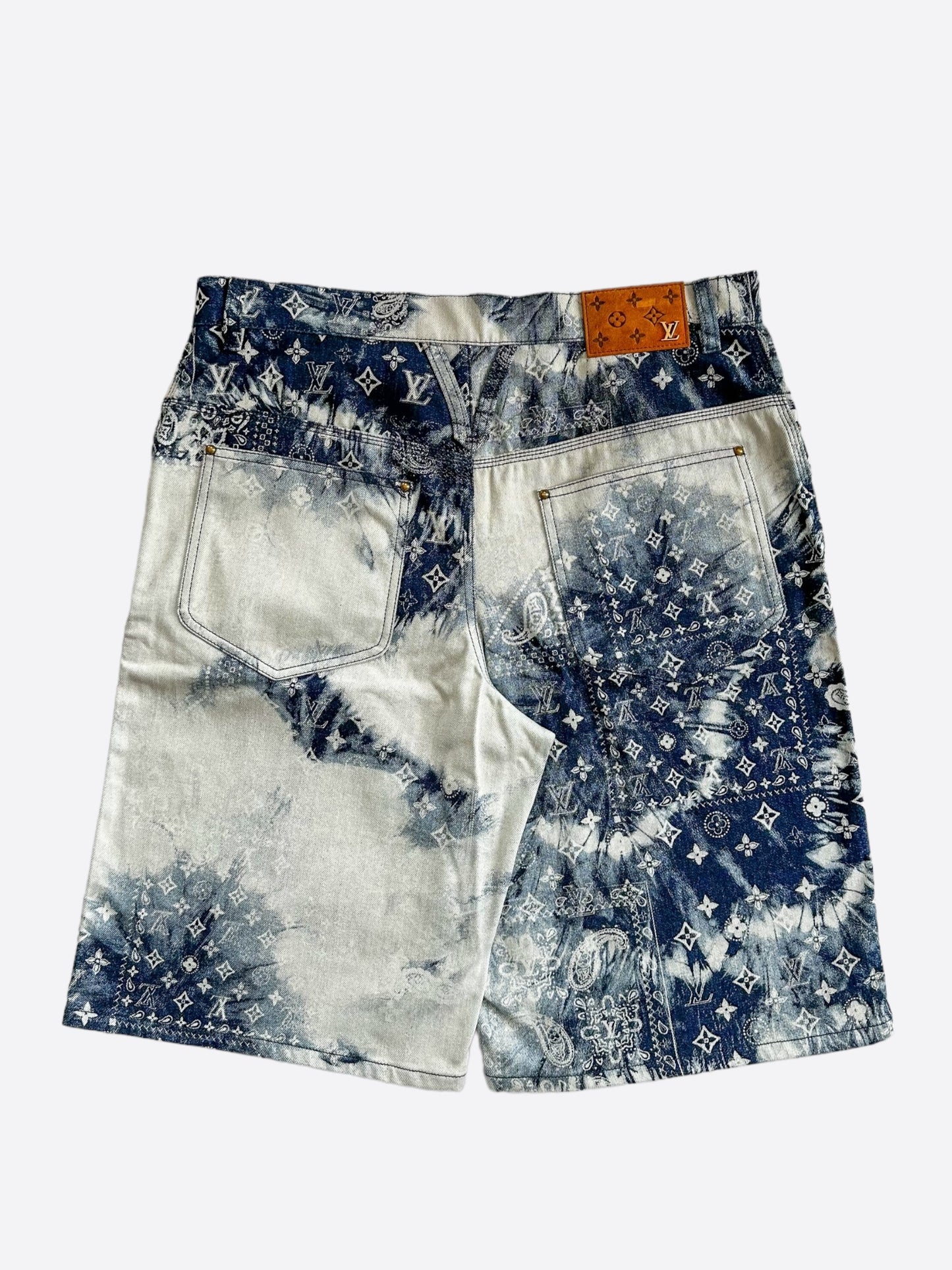 Louis Vuitton Blue Bleached Bandana Monogram Denim Shorts