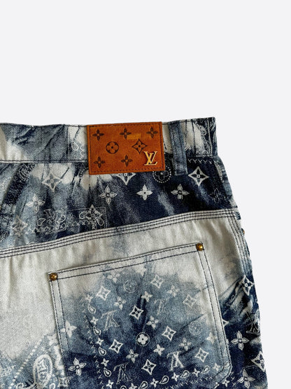 Louis Vuitton Blue Bleached Bandana Monogram Denim Shorts