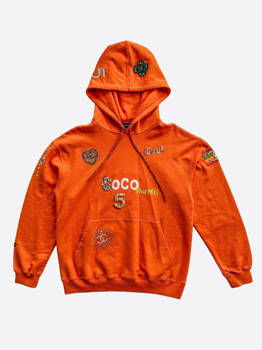 Chanel Pharrell Orange Embroidered Graphics Hoodie