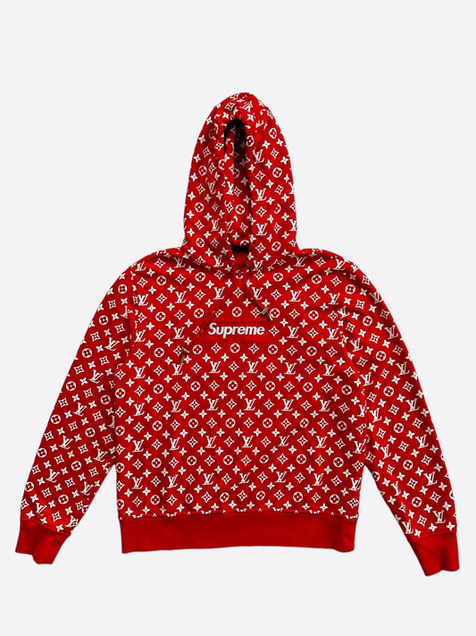 Louis Vuitton Supreme Red & White Monogram Box Logo Hoodie