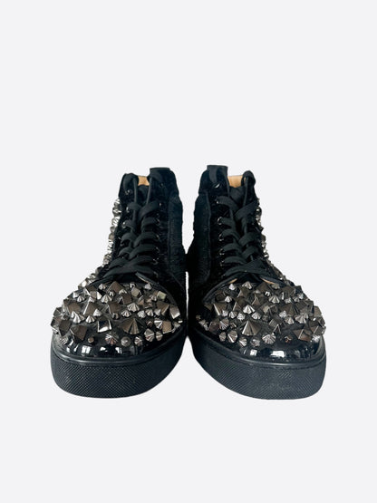 Christian Louboutin Black & Silver Pik Pik Spiked Hightop Sneakers