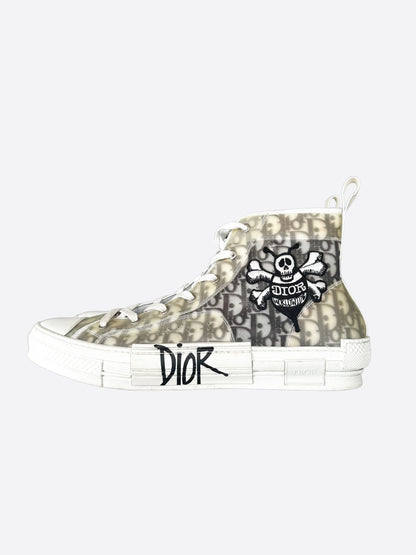 Dior Stussy White & Black Bee Oblique B23 Sneakers