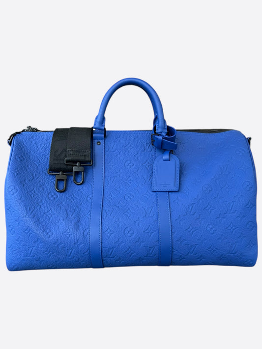 Louis Vuitton Blue Taurillon Monogram Keepall 50