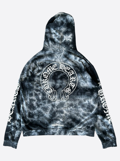 Chrome Hearts Black & White Tie-Dye Horseshoe Logo Hoodie