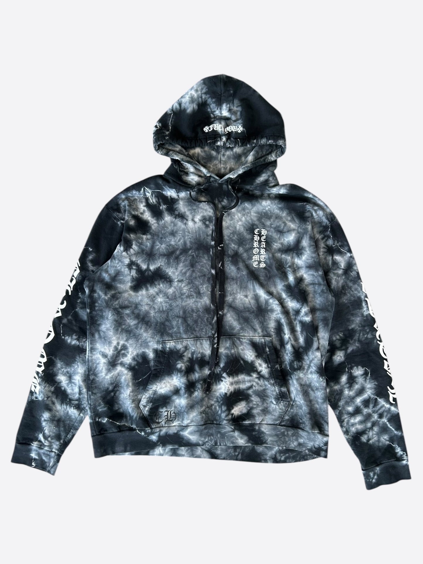 Chrome Hearts Black & White Tie-Dye Horseshoe Logo Hoodie