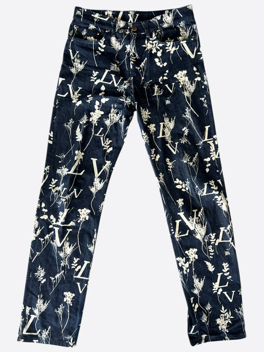 Louis Vuitton Navy & White Leaf Jeans