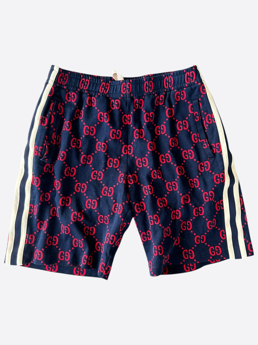 Gucci Navy & Red GG Monogram Jacquard Shorts
