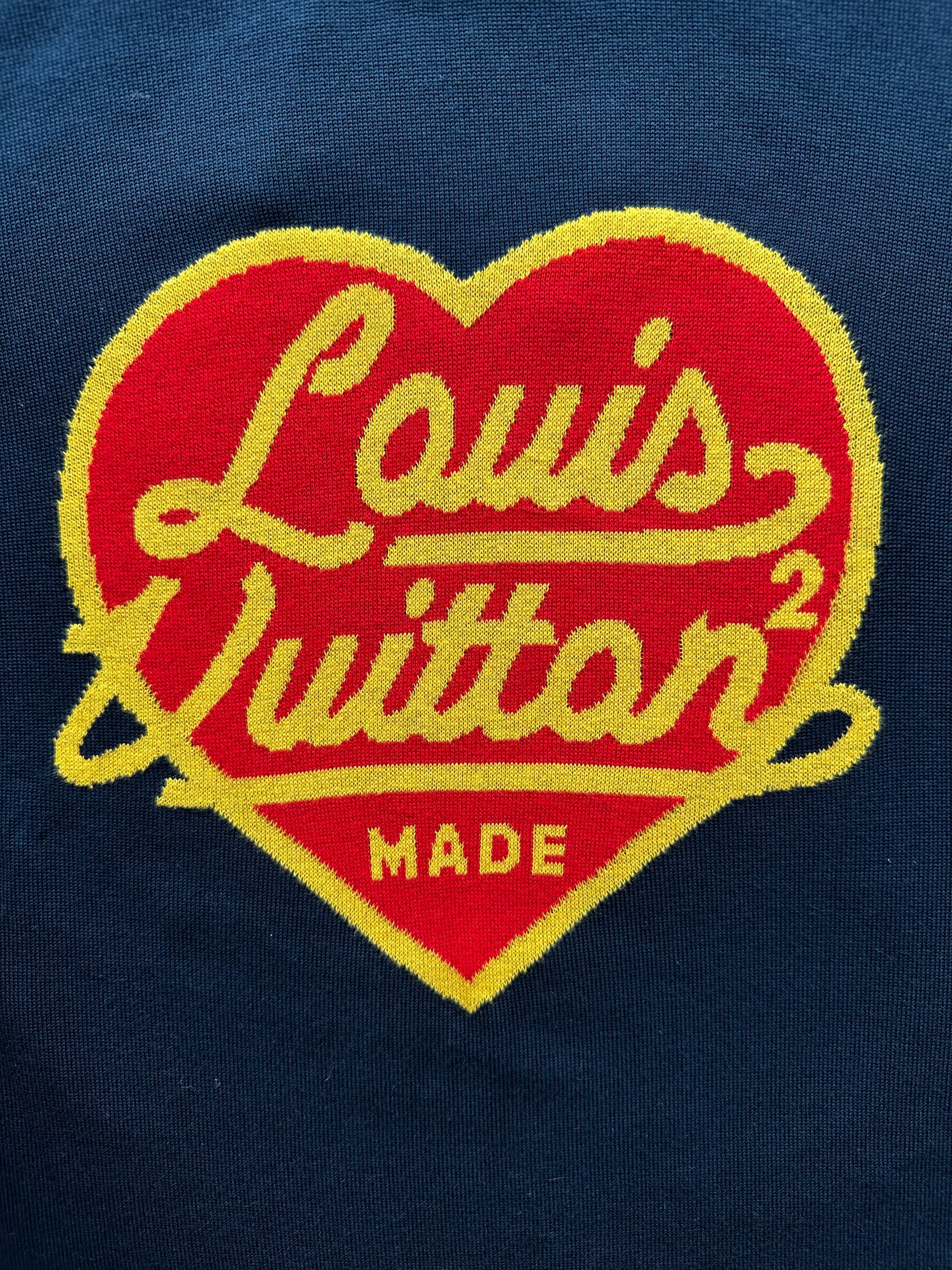 Louis Vuitton Navy Blue Cotton Sleeve Heart Neck Short Sleeve T-Shirt S Louis  Vuitton
