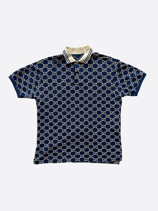 Gucci Blue & White GG Monogram Polo Shirt