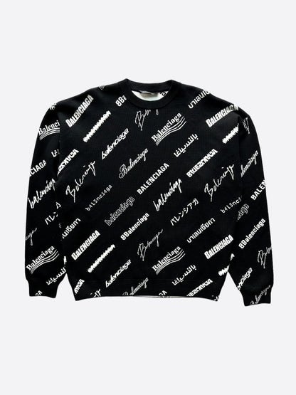 Balenciaga Black & White Logomania All Over Knit Sweater