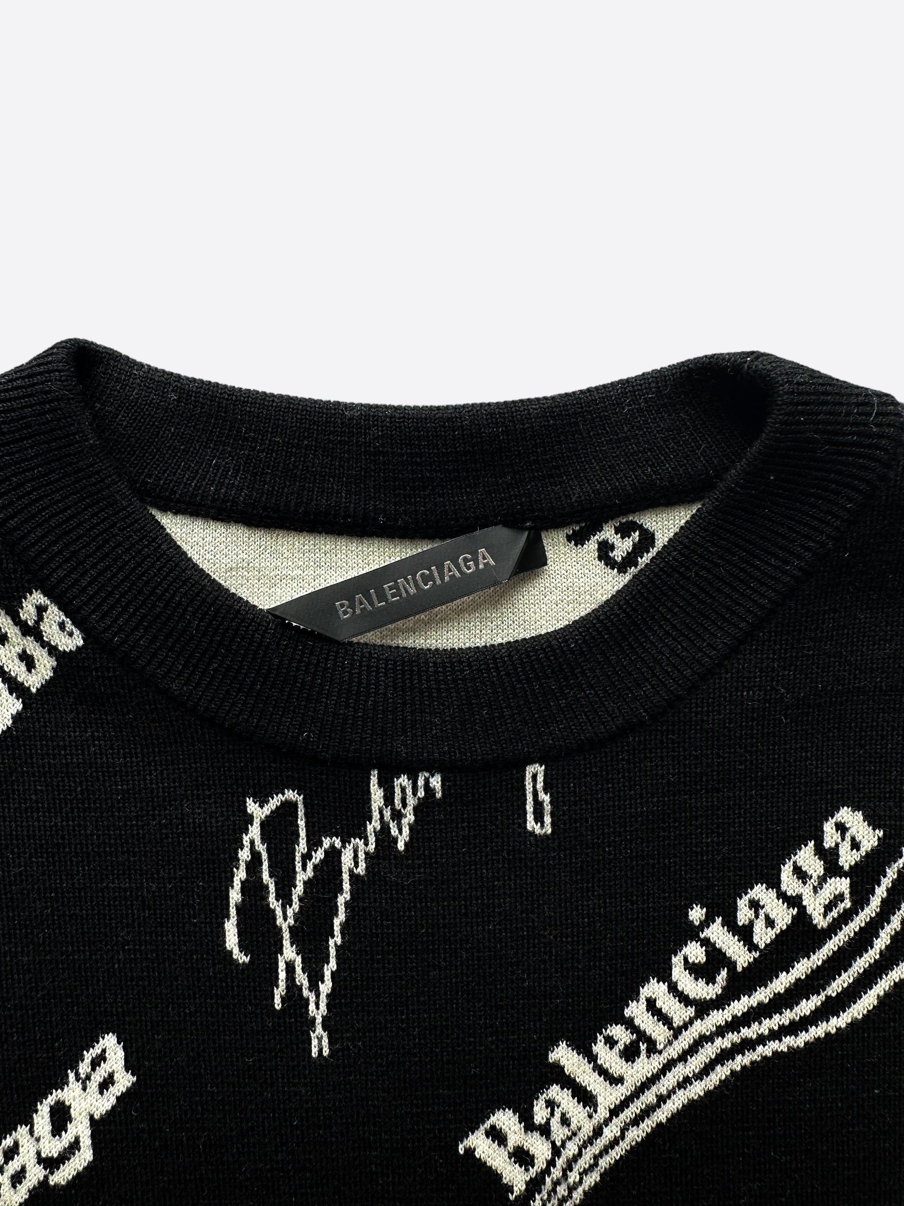 genvinde undersøgelse Ekstraordinær Balenciaga Black & White Logomania All Over Knit Sweater – Savonches