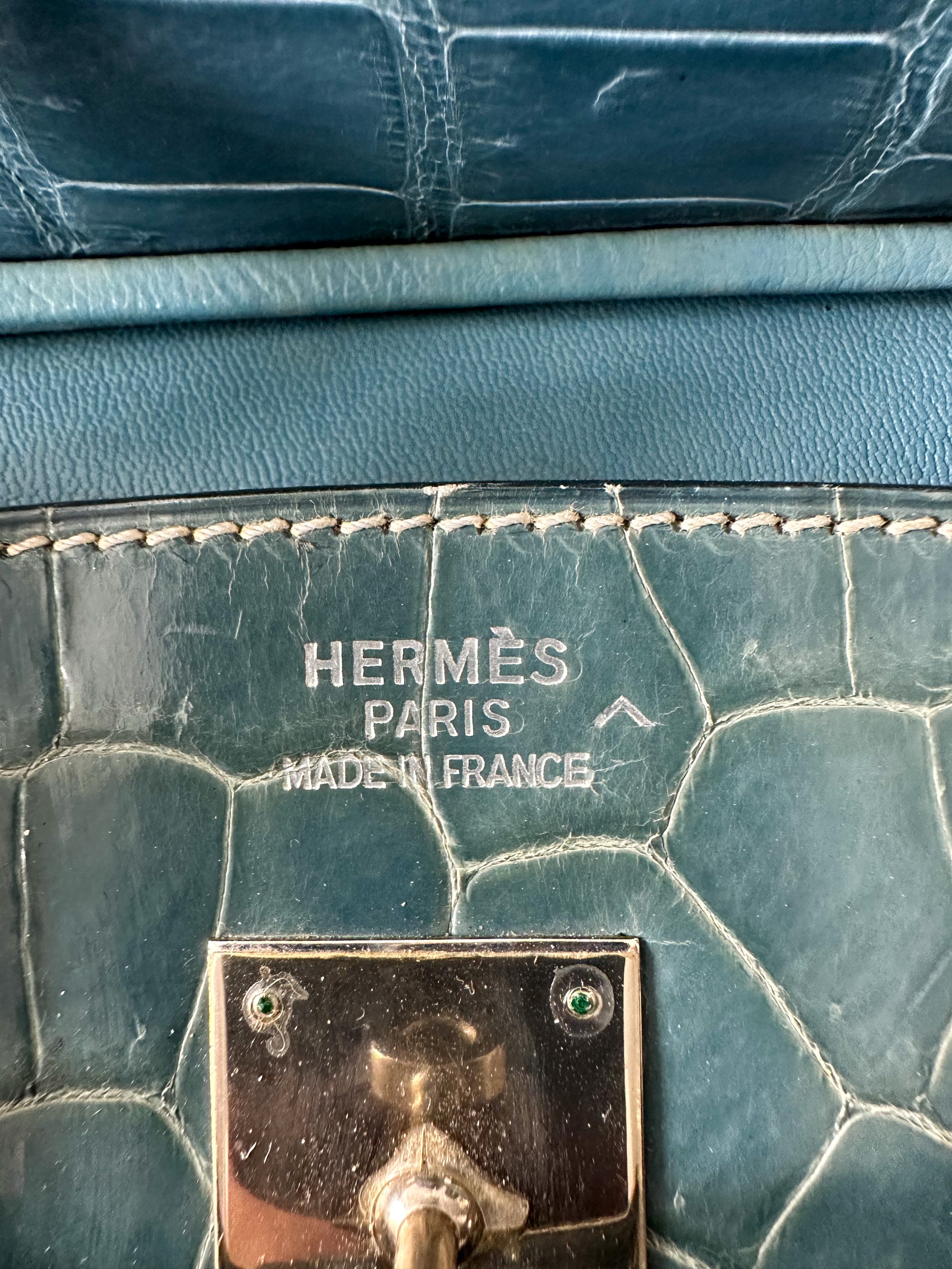 HERMES Shiny Porosus Crocodile Birkin 30 Blue Jean 120356