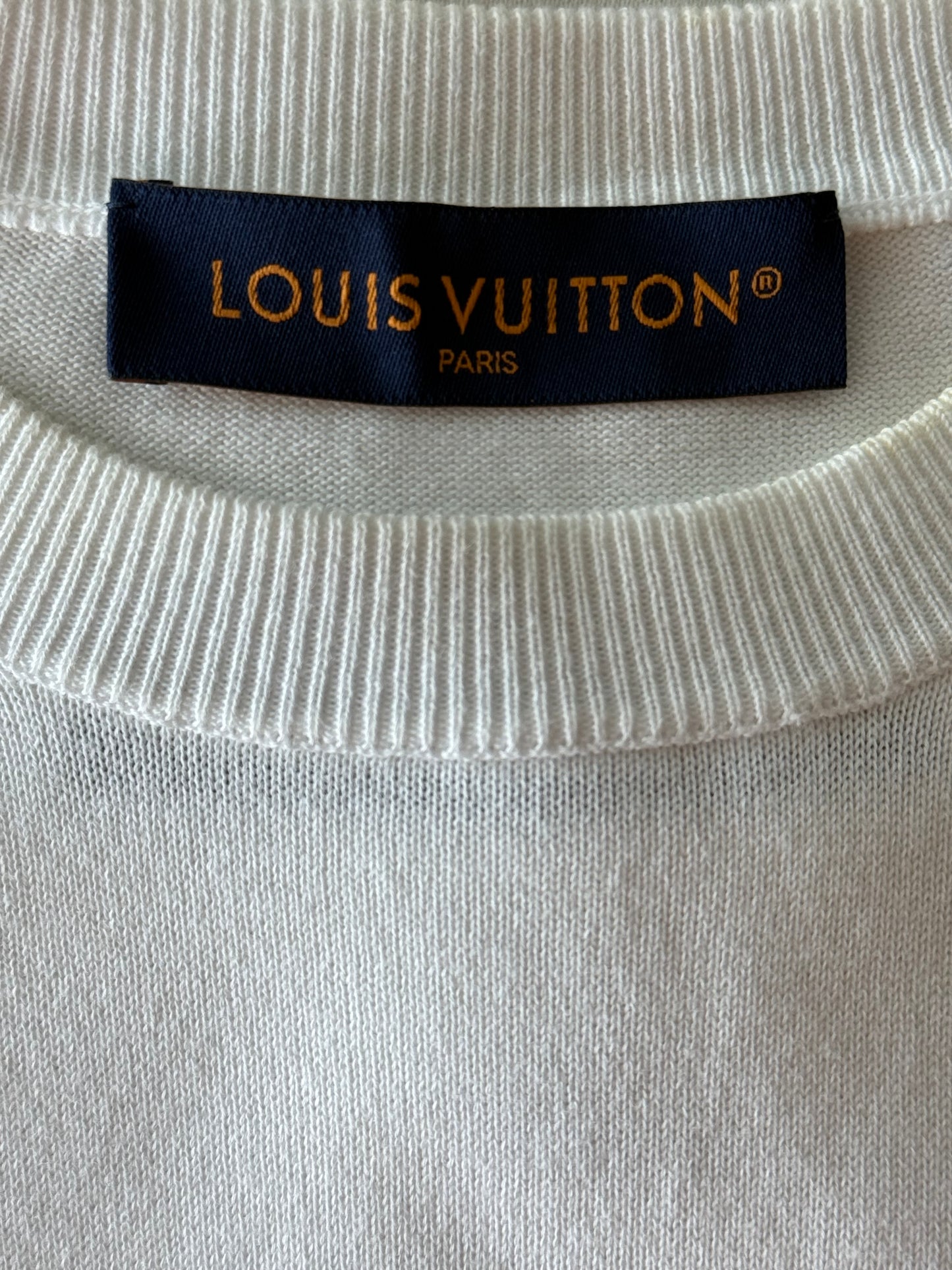 Louis Vuitton White & Pink Flower Logo Intarsia T-Shirt