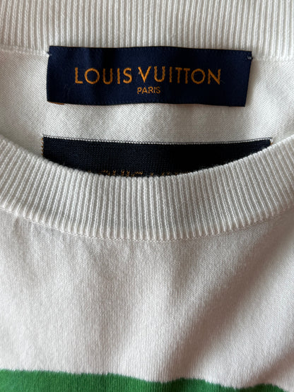 Louis Vuitton White & Green Vuitton Intarsia T-Shirt