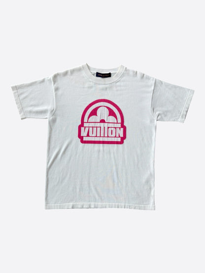 Louis Vuitton White & Pink Flower Logo Intarsia T-Shirt